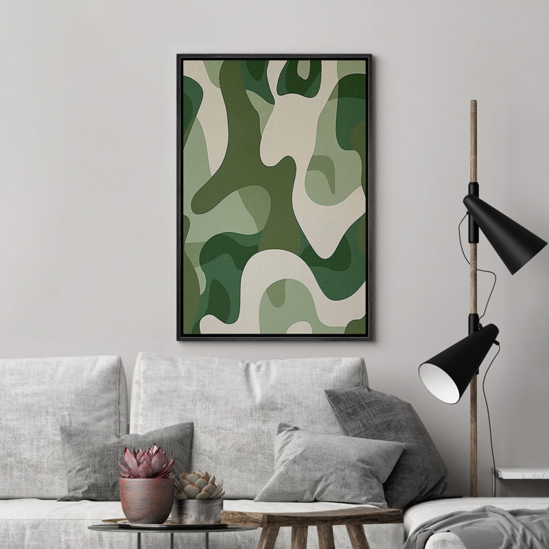 Abstrait, impression sur toile encadrée de chambre à coucher encadrée vert clair et vert foncé, Noir, noir, noir, noir