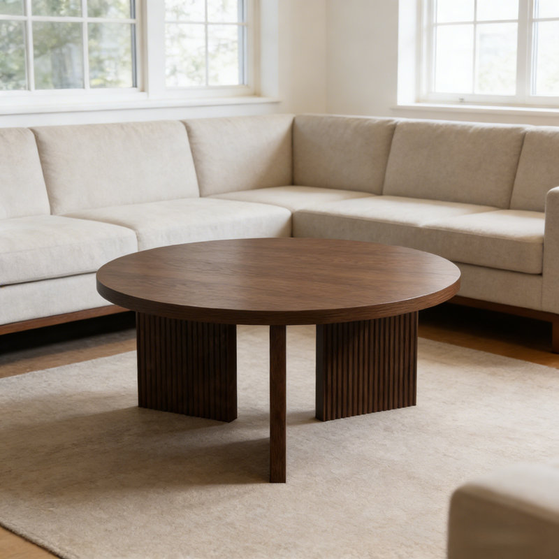 Mid-Century Modern Round Coffee Table, Brown