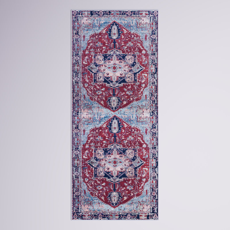 Tapis oriental rouge / bleu marine Sonia, Tapis de couloir 2 pi 6 po x 6 pi