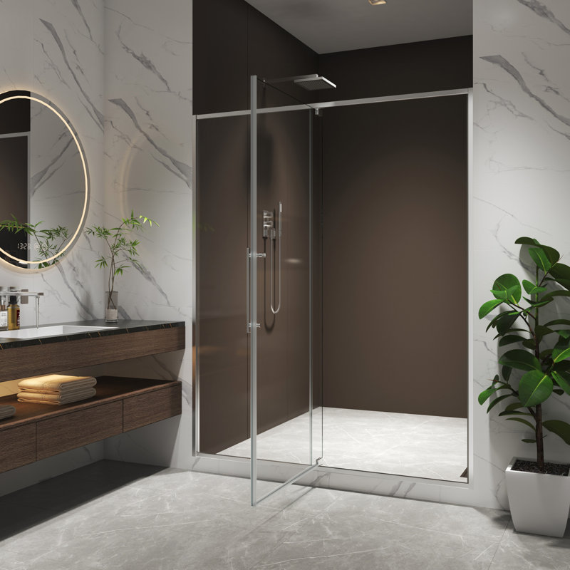 Porte de douche en verre trempé 5/16 po l 50 à 54 po x H 74 po Nickel brossé extérieur ouvert Boucle de 105 degrés Quincaillerie en acier inoxydable 304 Installation simple 4 po