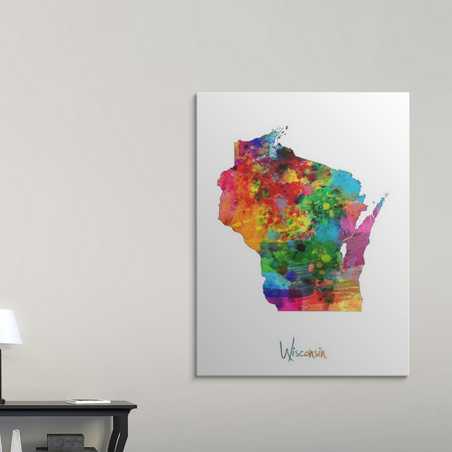 «Wisconsin Map» par Abarca, impression, H 48 po x l 36 po x P 1,5 po, Toile