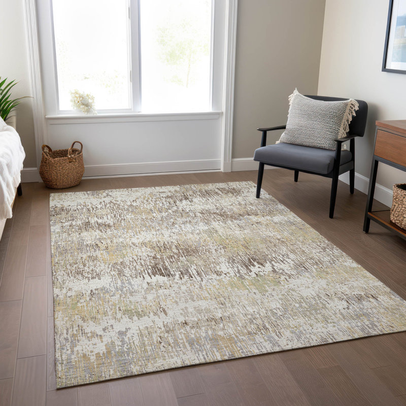Tapis ivoire Christain ACN1378 intérieur / extérieur lavable à la machine, Rectangle 5 pi x 7 pi 6 po