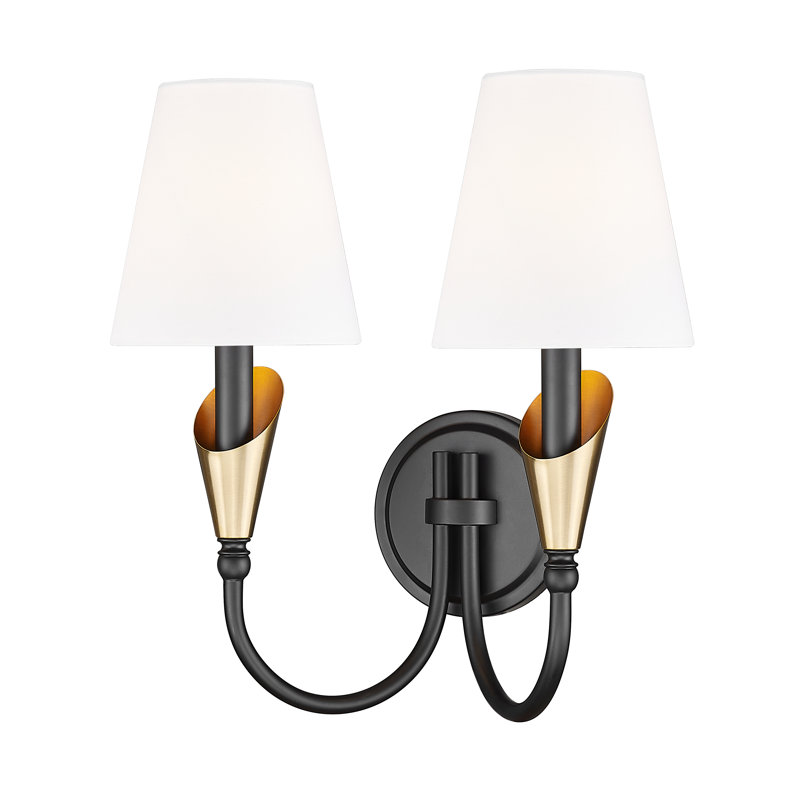 Applique murale moderne Elvin, Noir mat / Or, H 14,5 po x l 13,75 po x P 8 po, Deux lumières