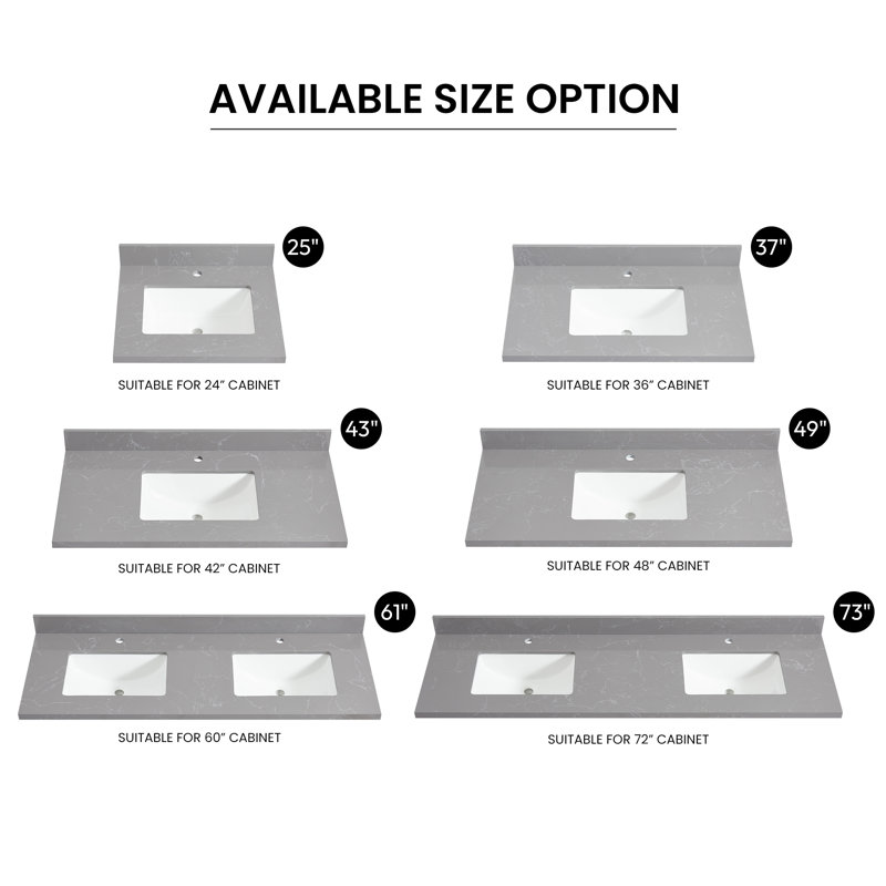Malaga 73'' Gray Stone Double Bathroom Vanity Top with Sink