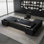 L-Shaped Modern Light Luxury Grey Executive Desk With Built-In Power Sockets And Digital Password Lock Drawers