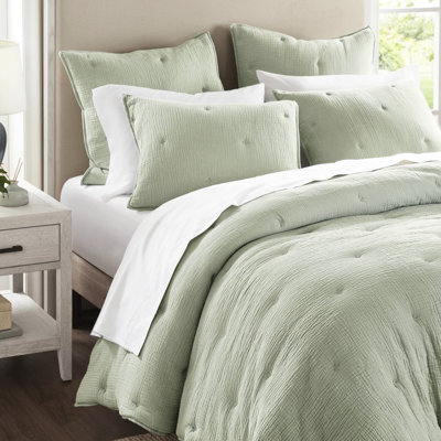 Courtepointe en gaze de coton Sage 3 double / grand, naturel, chaleur toutes saisons, broderie, taies décoratives sauge, doux et confortable pour la peau