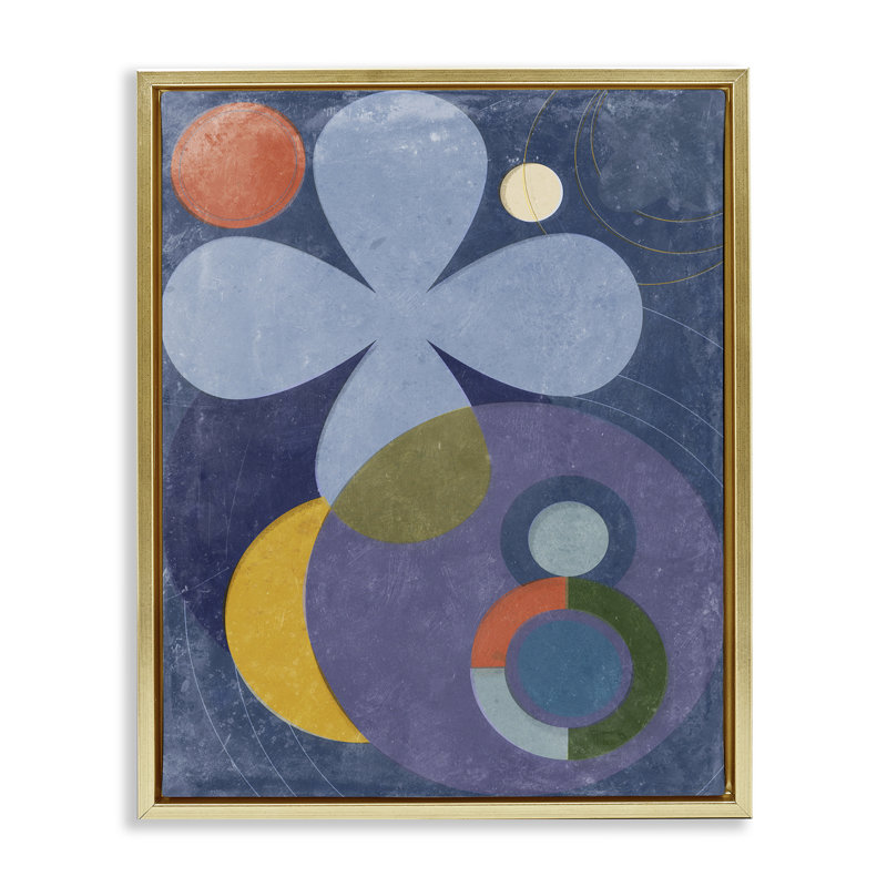  "Blue Retro Curved Shapes", art mural encadré par Victoria Barnes, H 31 po x l 25 po, Cadre flottant métallique doré