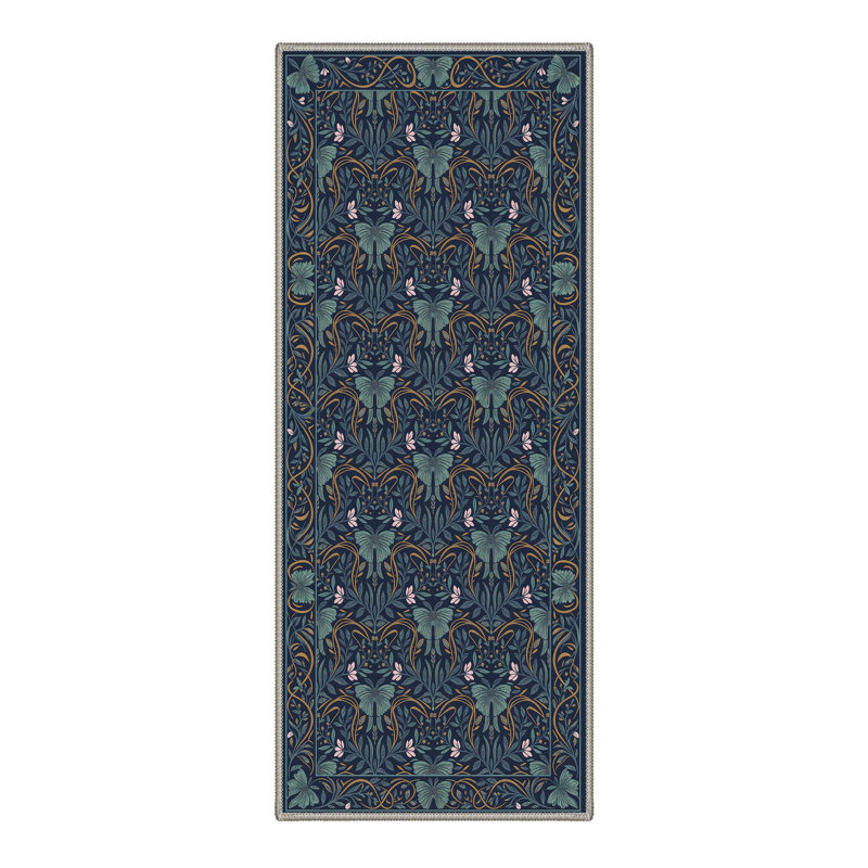Allendale Vinewood Floral Machine Washable Blue Indoor Area Rug with Non-Slip Backing, Runner 2'6" x 8'