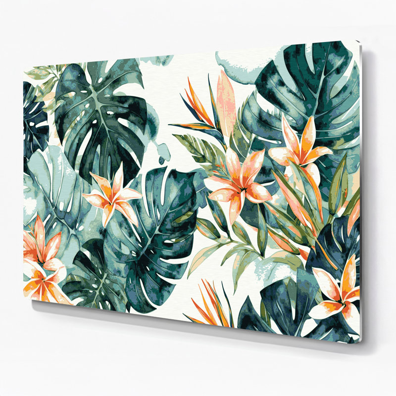 Art mural hawaïen en botanique simplifié beige, H 12 po x l 18 po