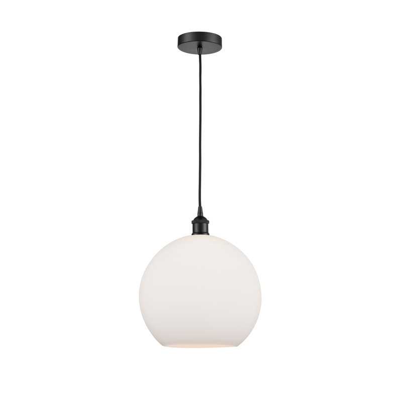 Luminaire suspendu simple à 1 lumière Ralph, Blanc mat, Noir mat, H 13,63 po x l 11,75 po x 11,75 po