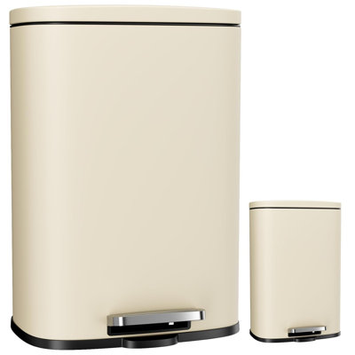 13.2+1.3 Gallon Step Trash Can, Stainless Steel Garbage Bin, Soft-close Rubbish Bin With Removable Plastic Inner Bucket, Fingerprint-proof, Lid Dustbin, For Kitchen Home (beige)