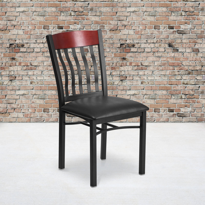 Ringel Vertical Back Metal and Wood Restaurant Chair with Vinyl Seat, Mahogany