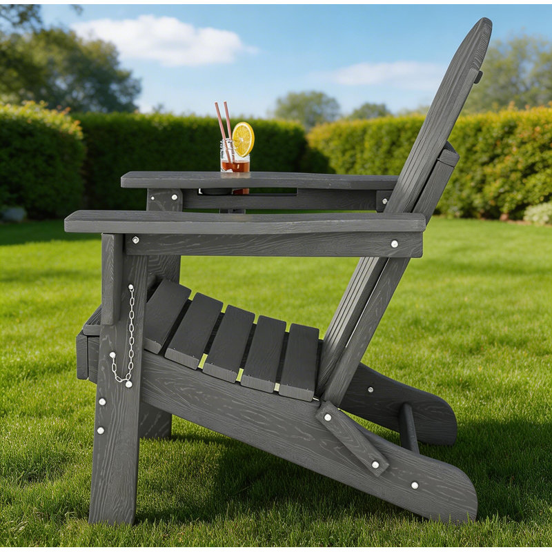 Folding Adirondack Chair, with Cup Holder, Gray