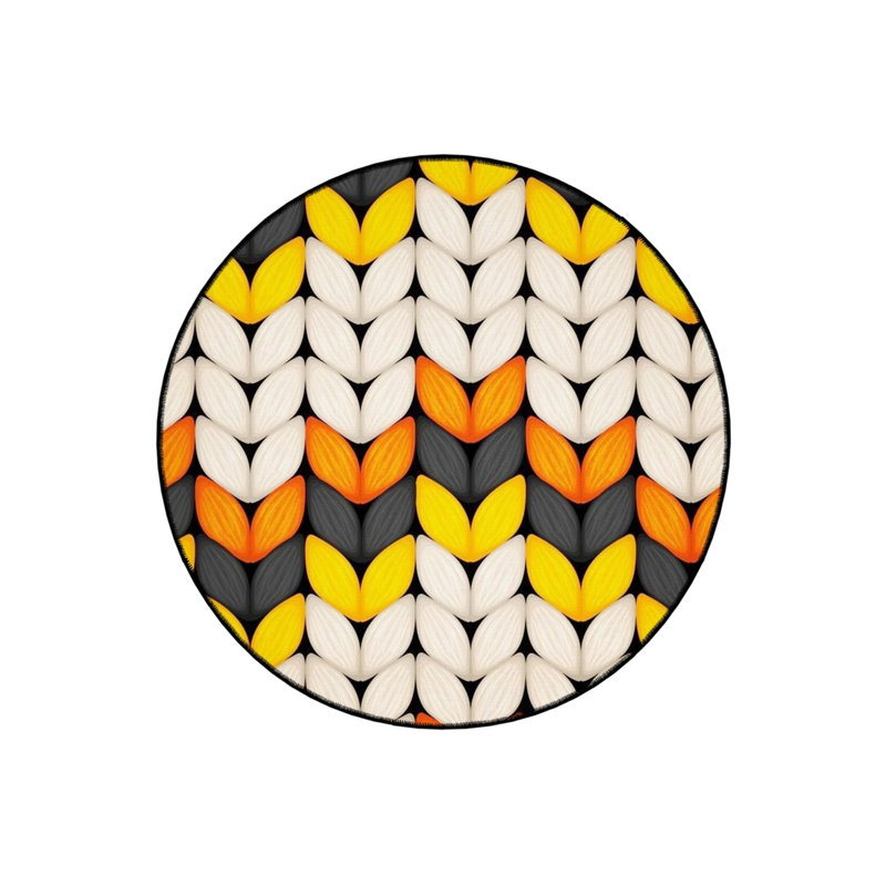Knitted Look Orange Yellow Detailed Woven Base Modern Decorative Carpet, Round 2'8"
