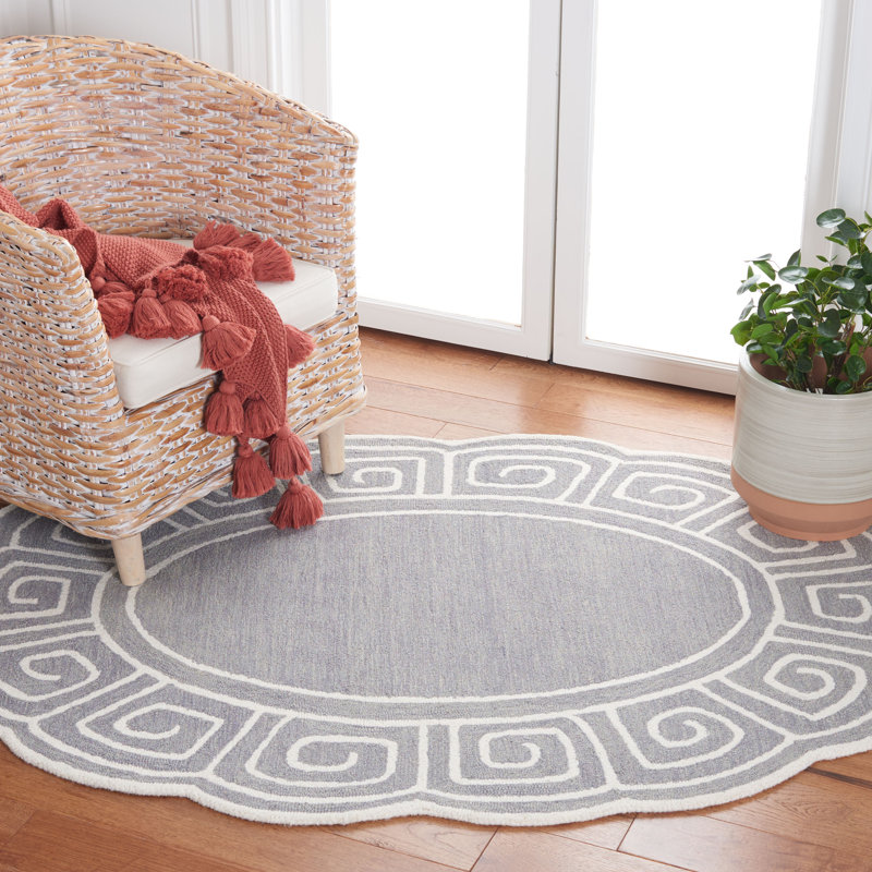 Novelty Portleven Hand Tufted Wool/Cotton Geometric Rug in Ivory/Gray, Oval 4'6" x 6'6"