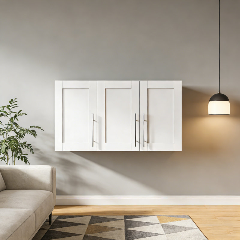 19.69" White Stackable Wall Mounted Storage Cabinet, 15.75"D X 35.43"W