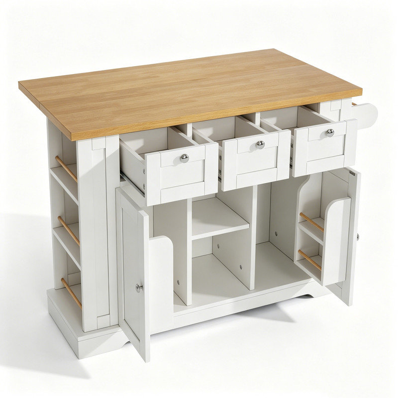 132 cm W Kitchen Island with, White