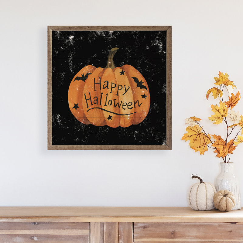 Happy Halloween - chauve-souris - citrouille - noir, H 16 po x l 16 po