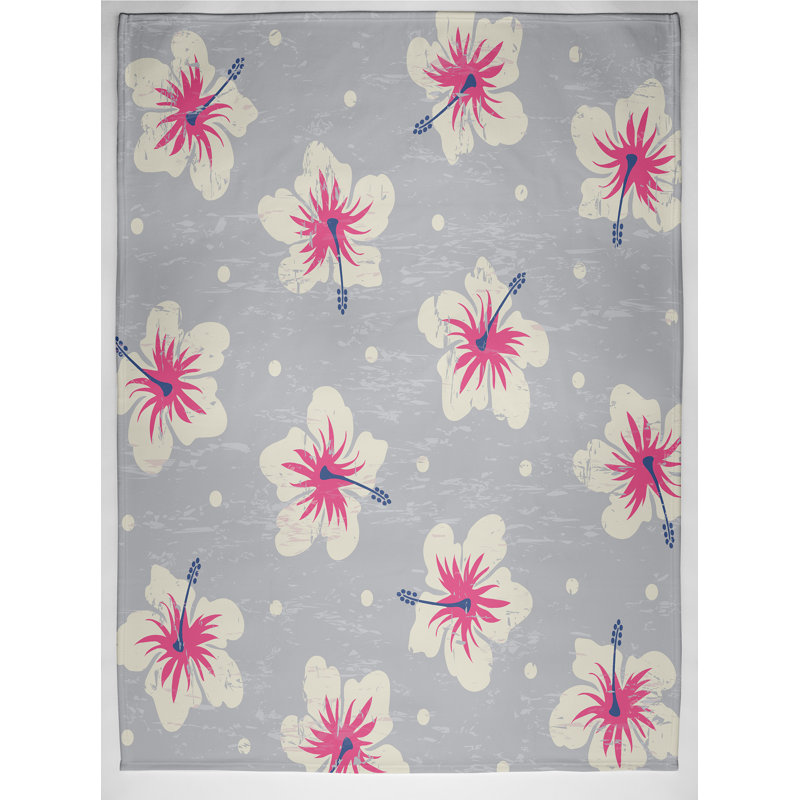 Tashi Plain Weave / Muslin Throw Blanket, Grey/White/Pink