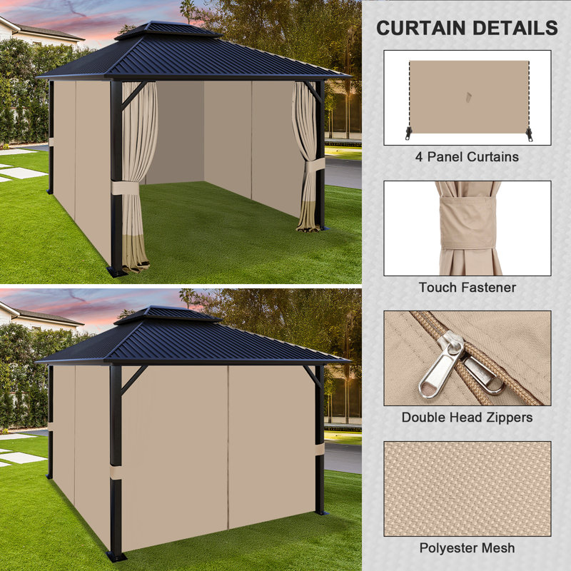 Aoodor Replacement 4-Panel Gazebo Sidewall Curtains, 82.7" H x 120" W x 120" D, Sand Yellow