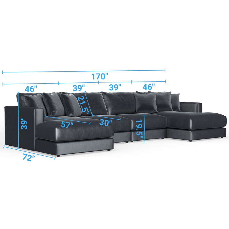 Nyrie 4-piece Modular Double Chaise Sectional, Blue/Gray Polyester