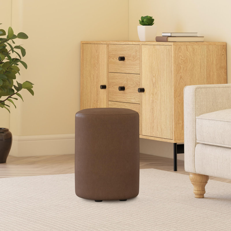 Faux Leather Round Stool Seating , Chocolate Brown