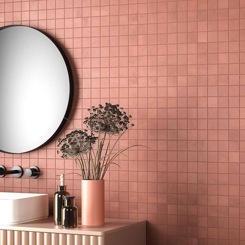 Clay 12x12 Matte Concrete Look Porcelain Mosaic Tile, Grace Red