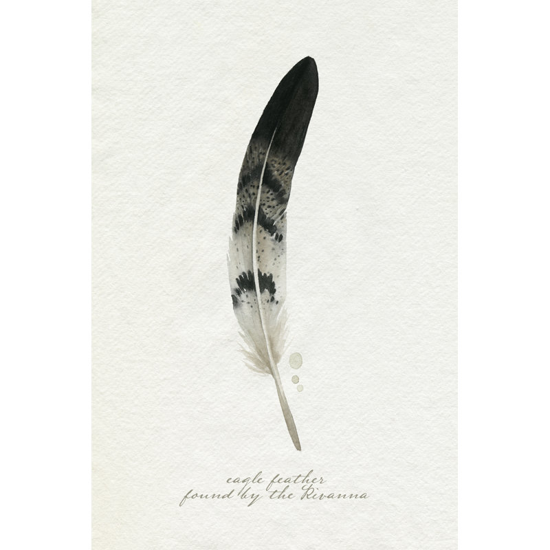 Found Feather I - Wrapped Canvas Painting, 30 cm H x 20 cm W, Black Floater Framed