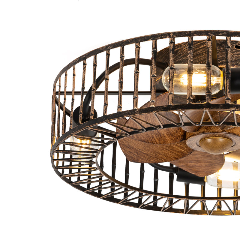 Branagh 19" Enclosed Low Profile Ceiling Fan with LED Lights and Remote Control, Brown Wood