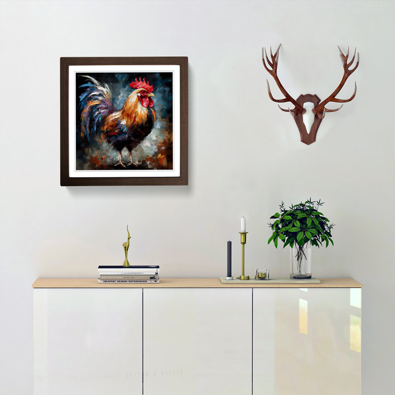 Rooster Palette Knife - Single Picture Frame Print on Wood, Walnut