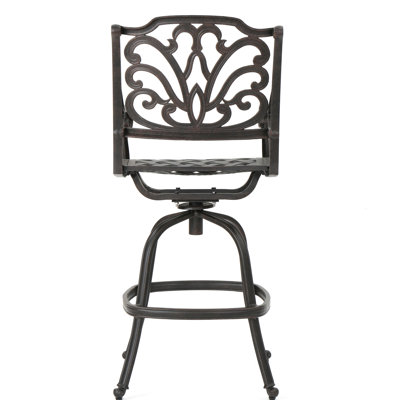 Tabouret de bar pivotant en fonte d'aluminium avec accoudoirs à volutes en cuivre, l 21,6 po x P 25,5 po x H 48,81 po