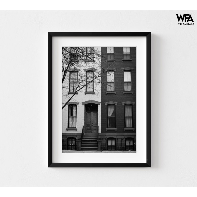 «Perfect Symmetry Buildings», art mural Boho Ying Yang, Cadre noir, Blanc, H 16 po x l 12 po