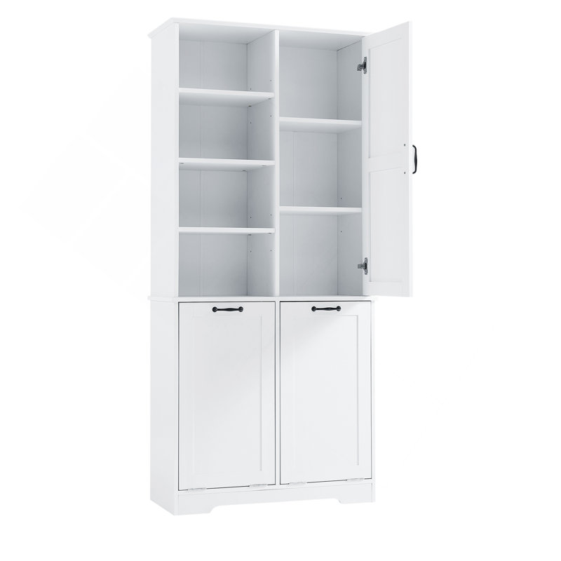 Bathroom Storage Cabinet With Doors And Drawers, Tilt-Out Laundry Hamper, Multiple Storage Space, Freestanding Style, Open Shelve, Adjustable Shelf