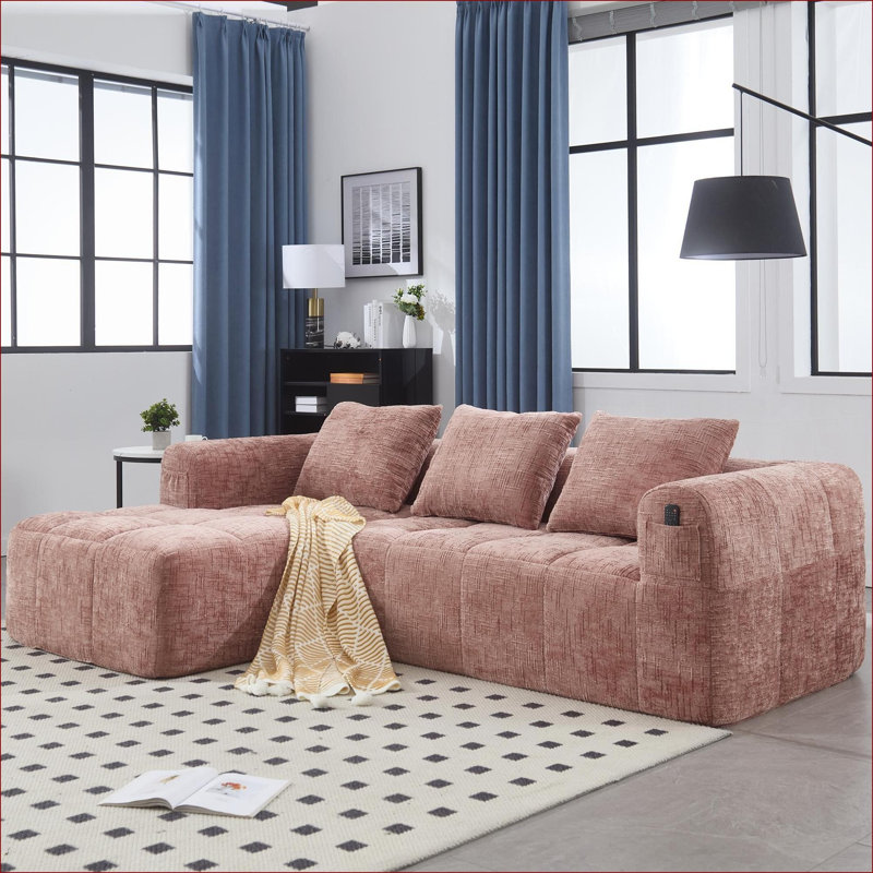 Canapés modulaires, en L, avec méridienne moderne, 98,4 po pour le salon et les appartements, poches latérales encastrées, sans assemblage requis | Chenille | Standard