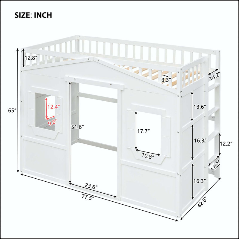Lit mezzanine simple avec échelle, Lit simple, Blanc