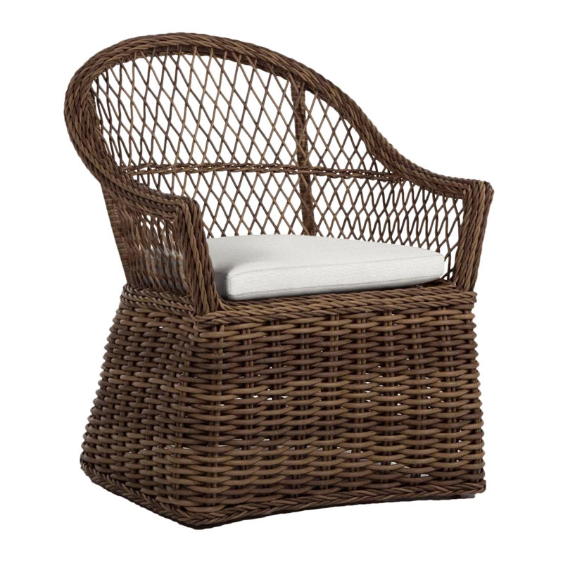 Soho Patio Chair with Sunbrella Cushions, Dove Sunbrella® Linen, No Welt, Raffia