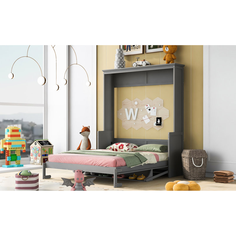 Grand lit gris avec tablette de travail hypnotisante - Chambre d'organisation stable et moderne