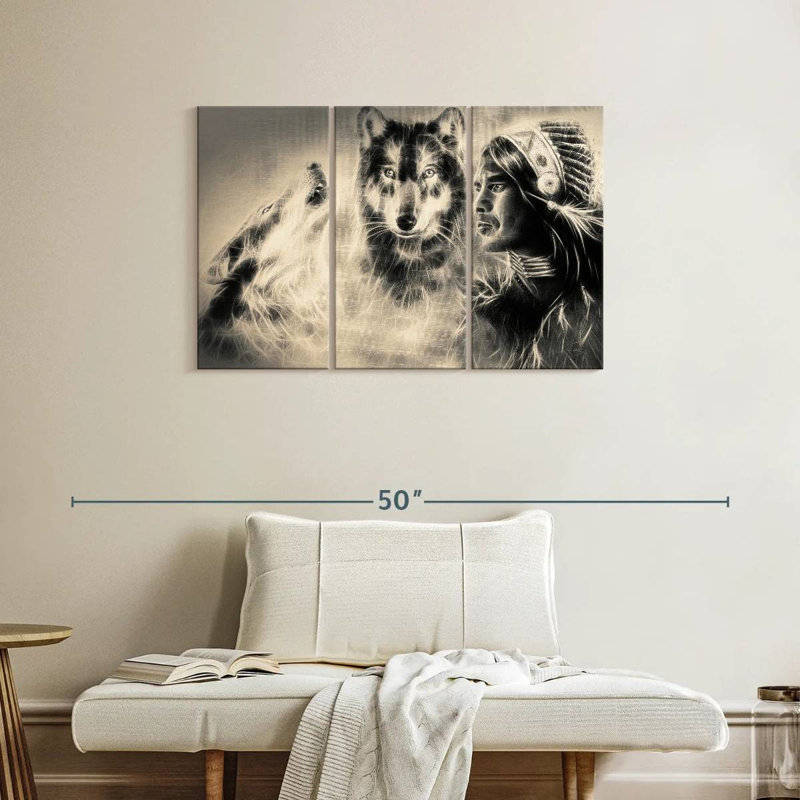 Leisha Native American Wolf Warrior, 24" H x 38" W