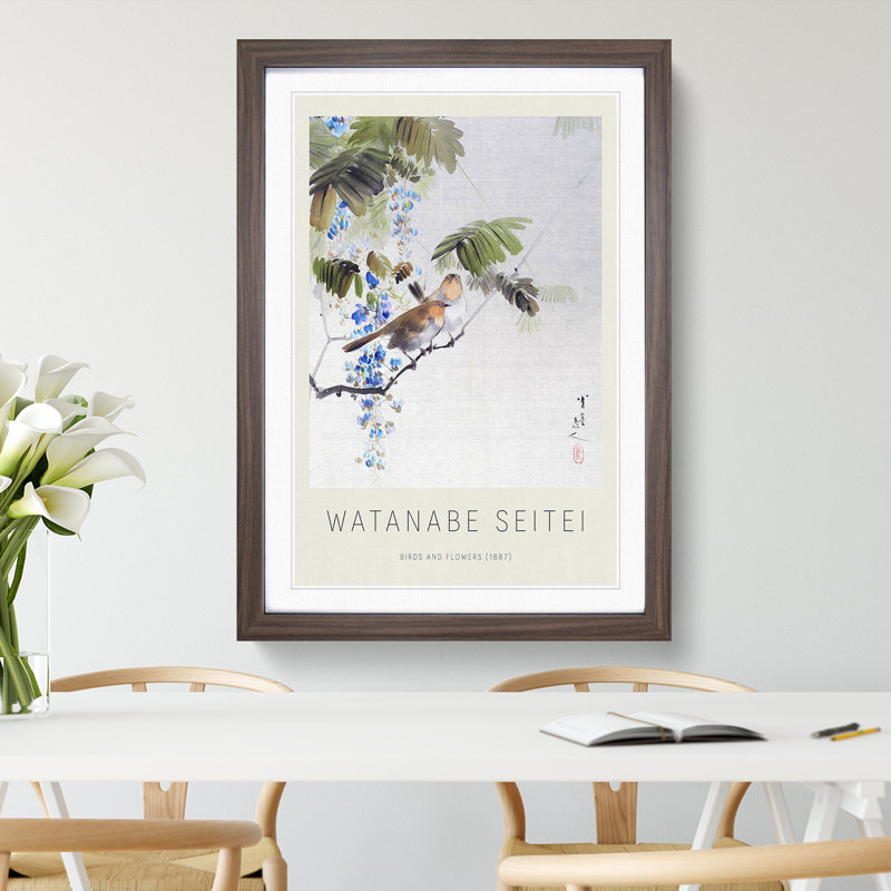 Birds and Flowers by Watanabe Seitei - Picture Frame Art Prints, 65cm H x 48cm W x 2cm D, Walnut