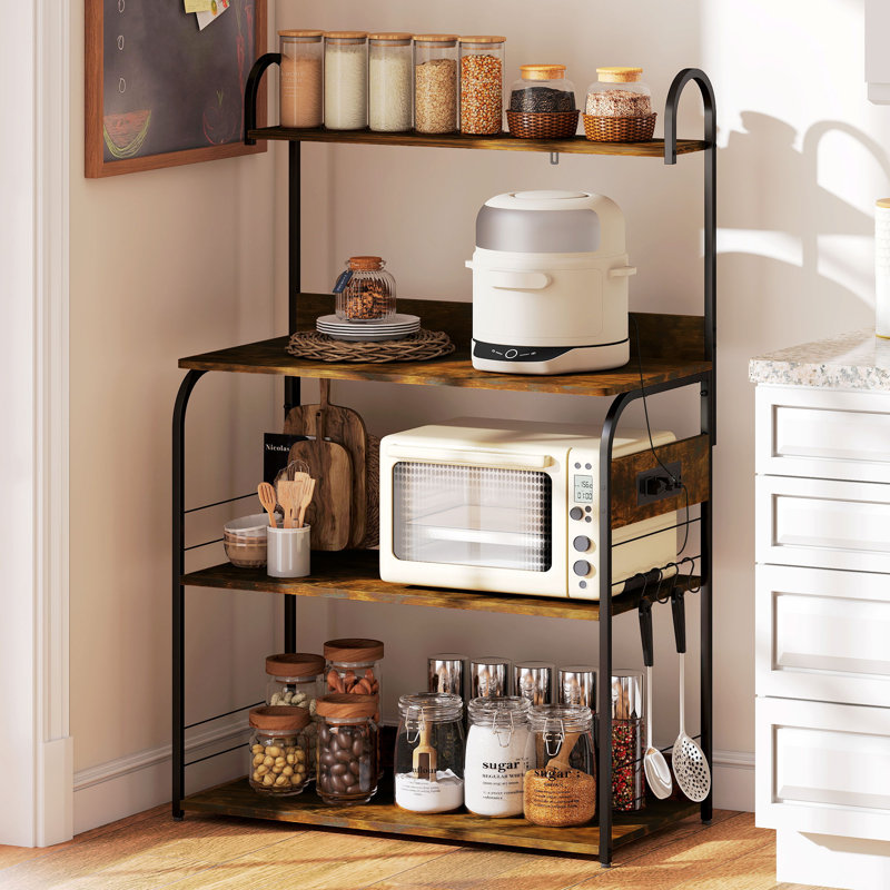 Étagère de boulanger avec prise de courant, support pour micro-ondes, brun rustique, H 49,2 po x l 31,5 po x P 15,7 po
