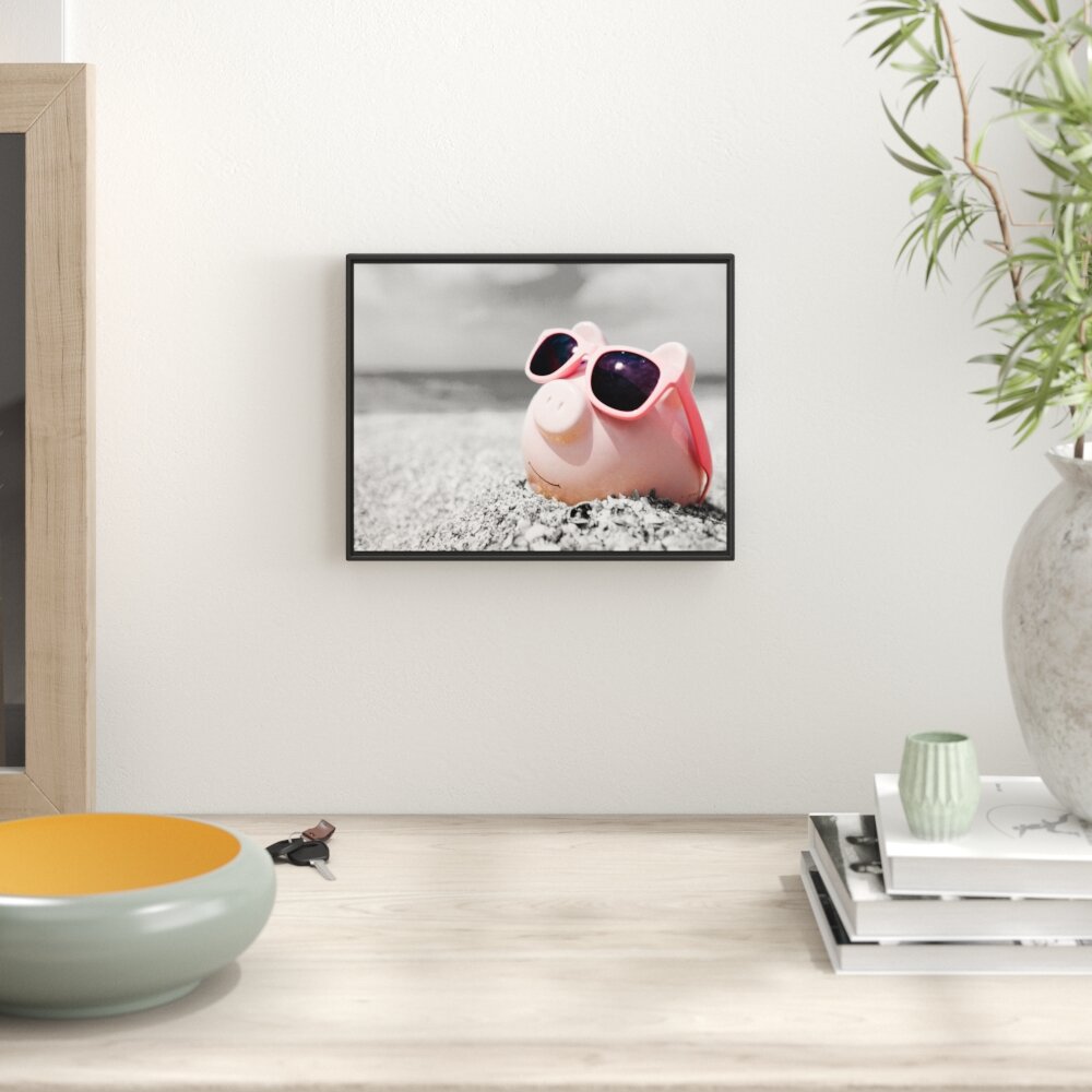 Gerahmtes Wandbild Sparschwein Sonnenbrille