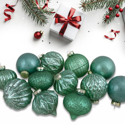 Green Finial and Glass Ball Christmas Ornaments