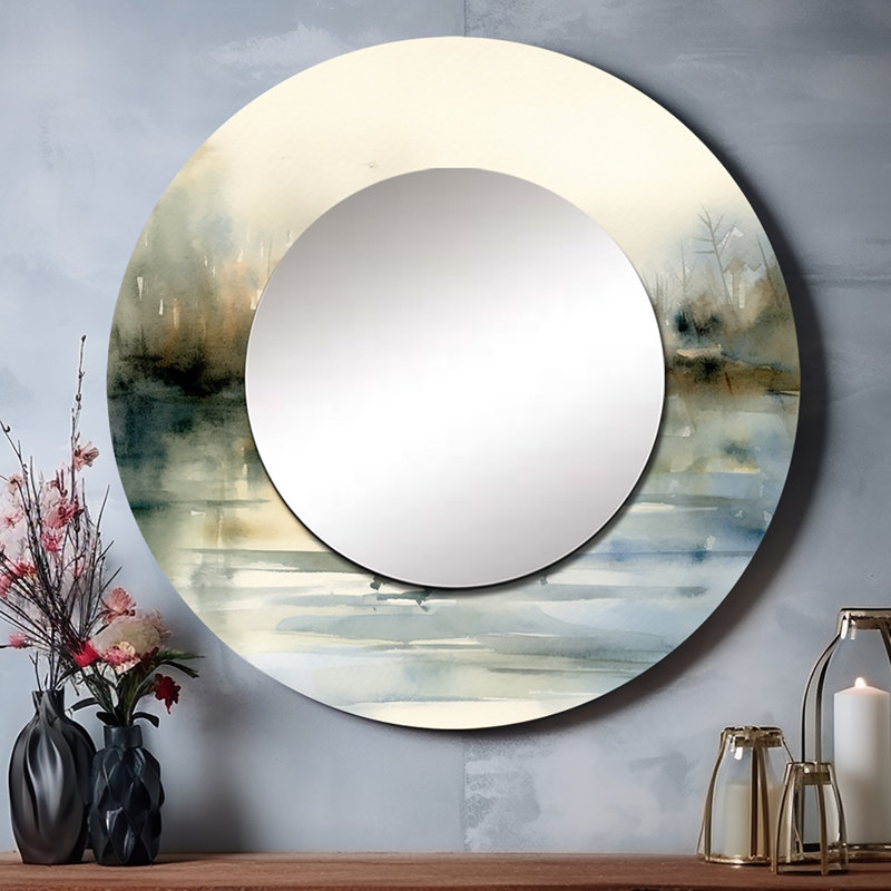 «Ducks in Pond II», grand miroir mural rond moderne, 23 po x 23 po