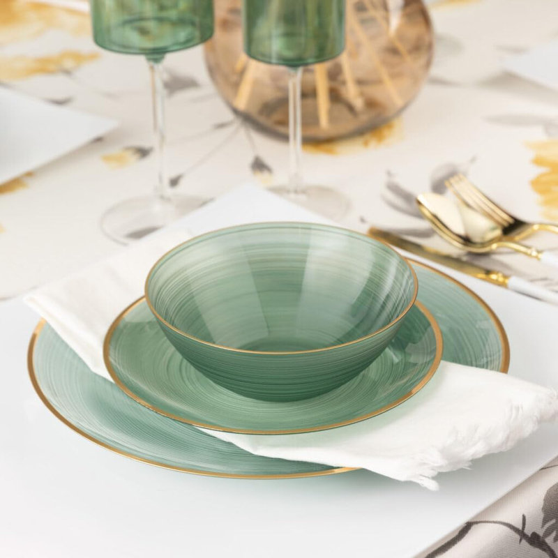 Bols ronds en plastique vert translucide 12 oz avec bordure dorée EcoQuality 240 invités, 90