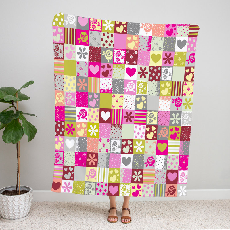 Throw Blanket, 68" W x 80" L, Checkered/Abstract, Pink/Green