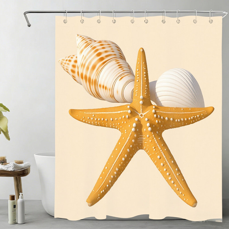 Rideau de douche beige « Coquillages côtiers » pour salle de bain de maison de plage, 183 x 183 cm