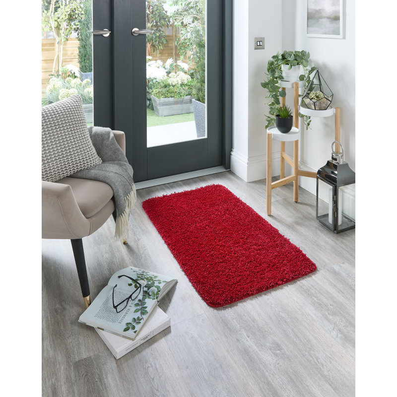 Solid Colour Shaggy Red Area Rug, Rectangle 60 x 100cm