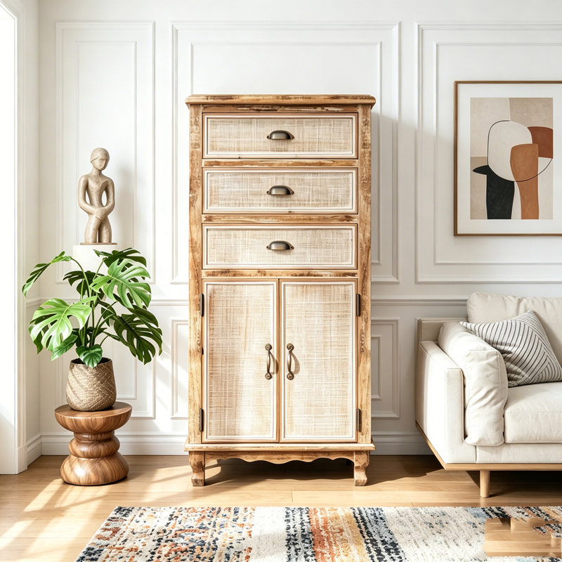 Armoire de rangement en bois rustique, Ancient White