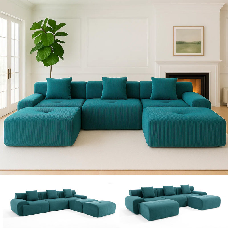 Canapé modulaire Boneless, Velours côtelé vert