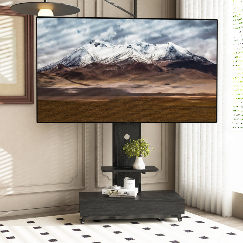 Adjustable Mobile TV Stand With Storage Drawer And Lockable Wheels For 32-75 Inch Tvs, Ideal For Living Rooms, Bedrooms, And Offices.